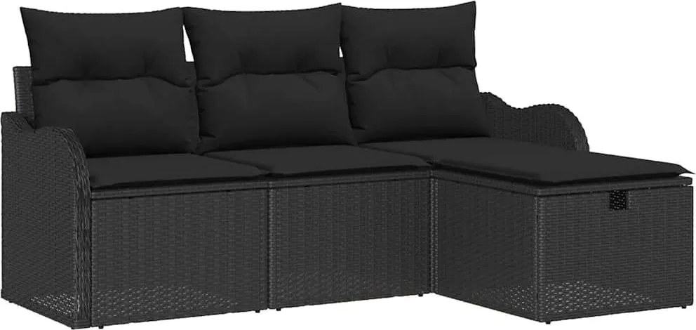 vidaXL Set de canapele pentru grădină cu pernă 4 pcs Negru Rattan poli