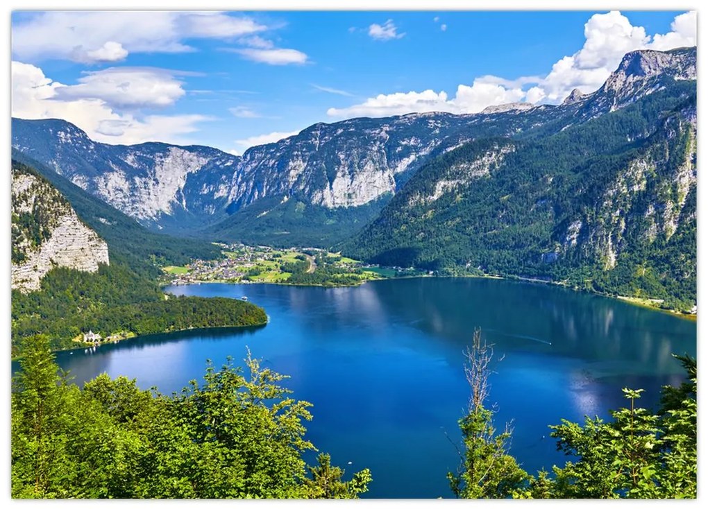 Tablou pe sticlă - Lacul Hallstatt, Hallstatt, Austria (70x50 cm)
