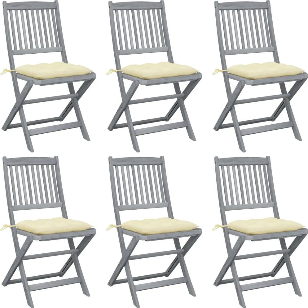 vidaXL Scaune pliabile de exterior, perne, 6 buc., lemn masiv acacia