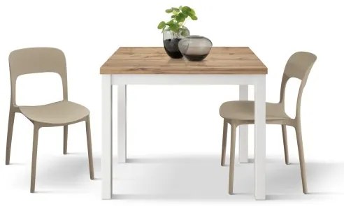 PAZZO DESIGN Masă extensibilă Giuliano, stejar rustic, laminat, fabricată în Italia, bază albă, 90 x 90 x 76,5 cm | Aosom Romania