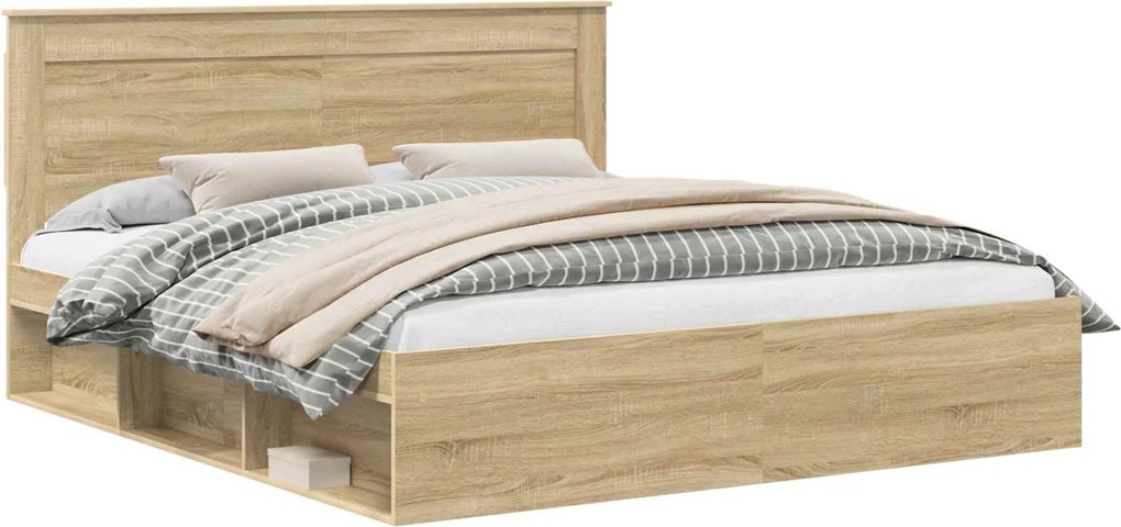 vidaXL Cadru de pat cu headboard Sonoma 200 x 200 cm Lemn de pin masiv