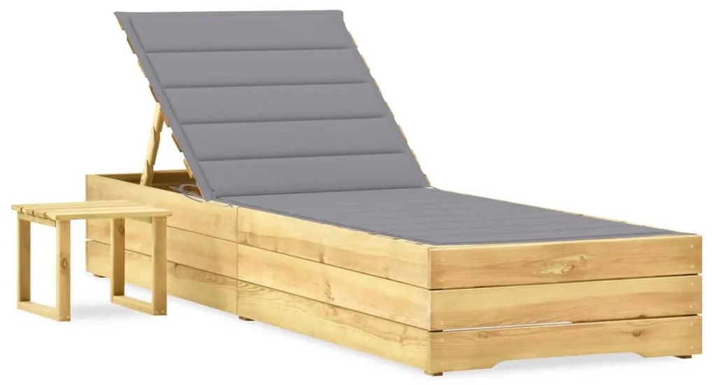 vidaXL Șezlong de grădină cu masă și pernă, lemn de pin tratat