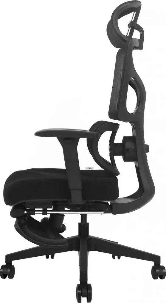 AEROFORM PRO – Scaun Ergonomic Premium, Suport Lombar cu arc, Cotiere 3D, Tetieră reglabilă, Șezut glisant, Suport pentru picioare extensibil, Negru