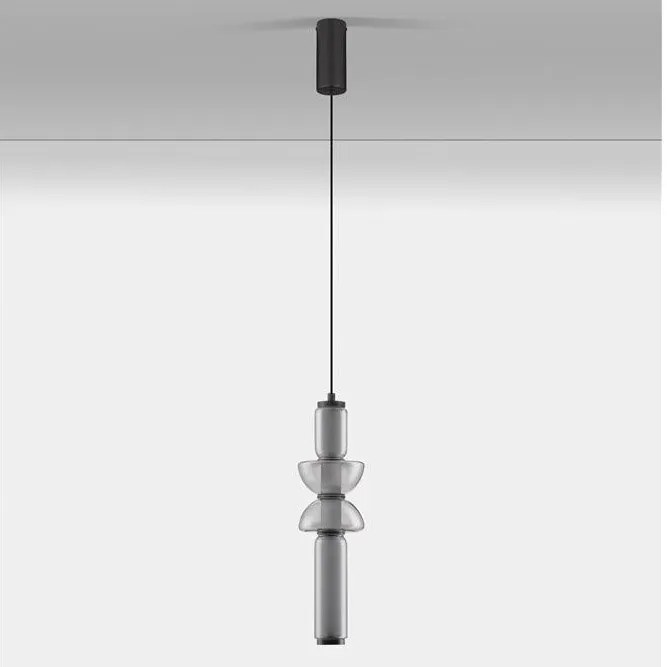 Pendul LED modern, Metal, Negru, Sticla, Fumurie, Ulon