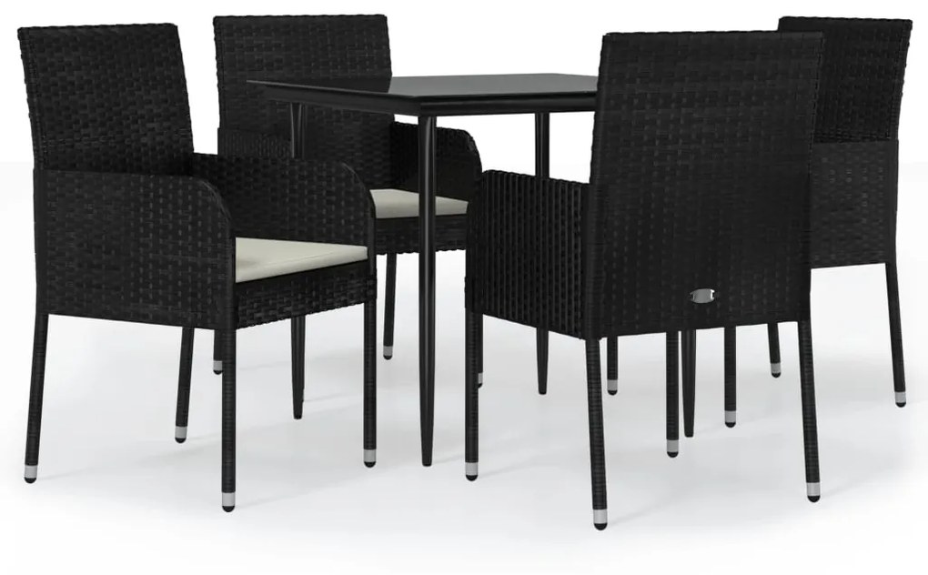 3185144 vidaXL Set mobilier de grădină cu perne, 5 piese, negru, poliratan