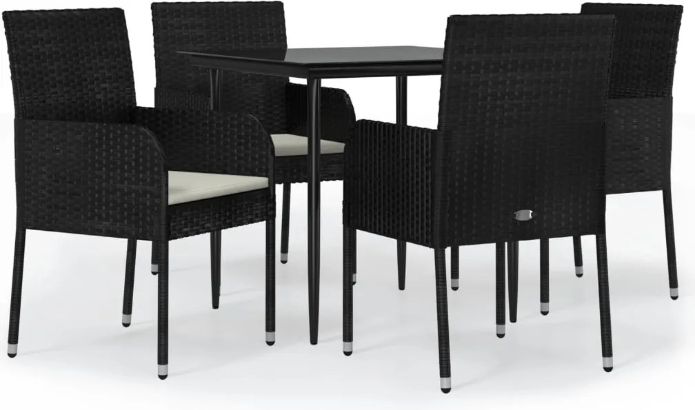 vidaXL Set mobilier de grădină cu perne, 5 piese, negru, poliratan