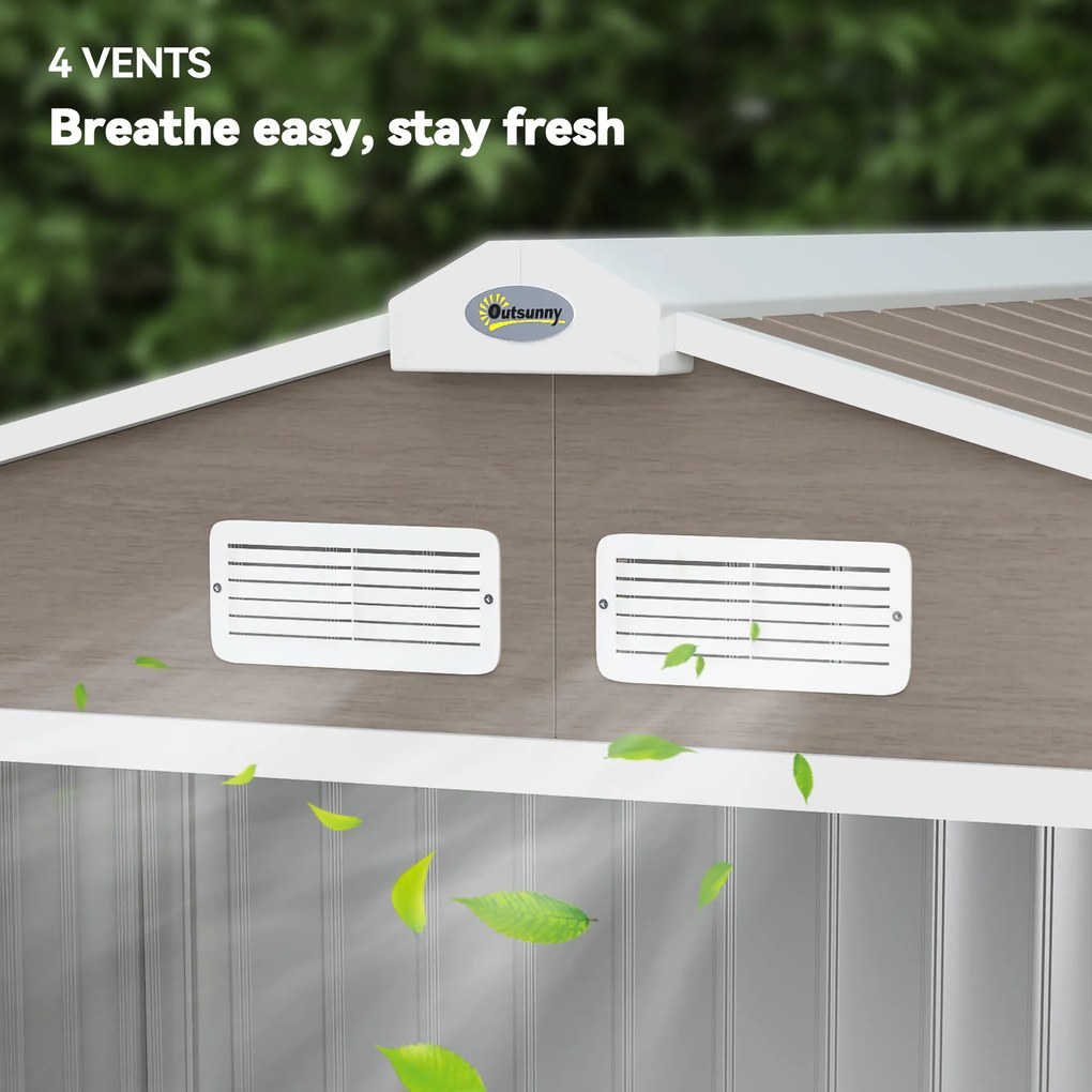 Outsunny Magazie Grădină Metalică cu Orificii de Ventilație și Ușă Culisantă Dublă pentru Grădinarit și DIY, 213x130x185 cm, Maro | Aosom Romania