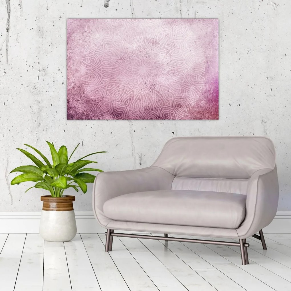 Tablou - Mandala pe zid roz (90x60 cm)