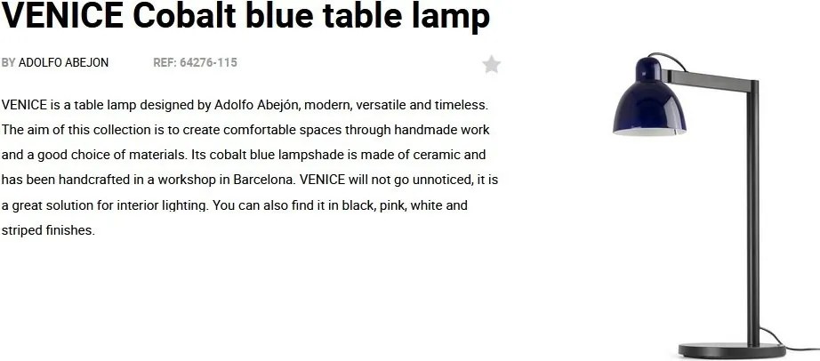Veioza/Lampa de masa design decorativ VENICE Blue