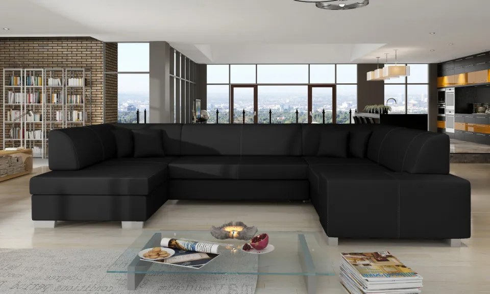 Canapea modulara cu spatiu pentru depozitare, 320x73x207 cm, Havana L02, Eltap (Culoare: Negru / Alb)