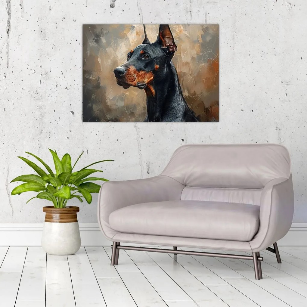 Tablou pe sticlă - Portretul lui Dobrman (70x50 cm)