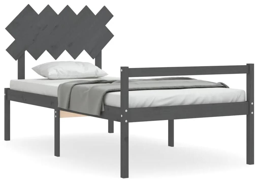 3195538 vidaXL Cadru de pat senior cu tăblie, 100x200 cm, gri, lemn masiv