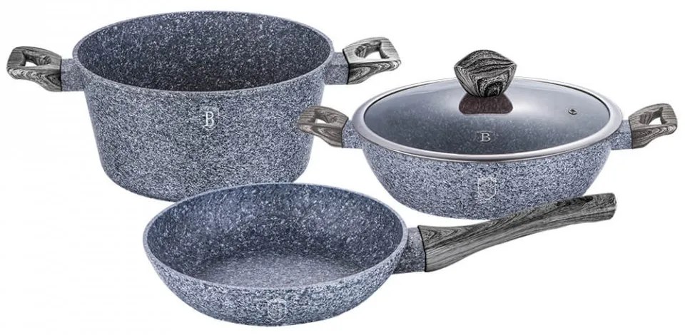 Set oale si tigai marmorate (4 piese) din aluminiu forjat Forest Dark Gray Line Berlinger Haus BH 1583