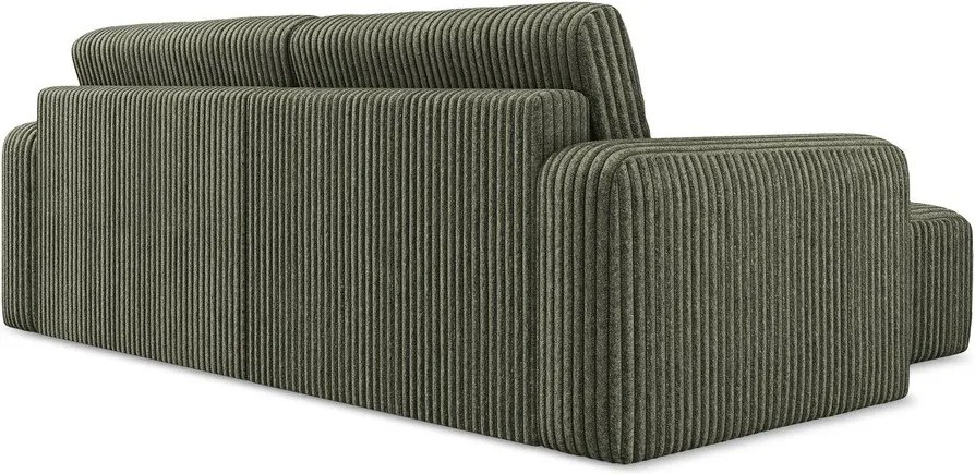 Colțar verde extensibil/cu spațiu de depozitare cu tapițerie din catifea reiată (cu colț pe partea stângă/cu șezlong) Kona – Makamii