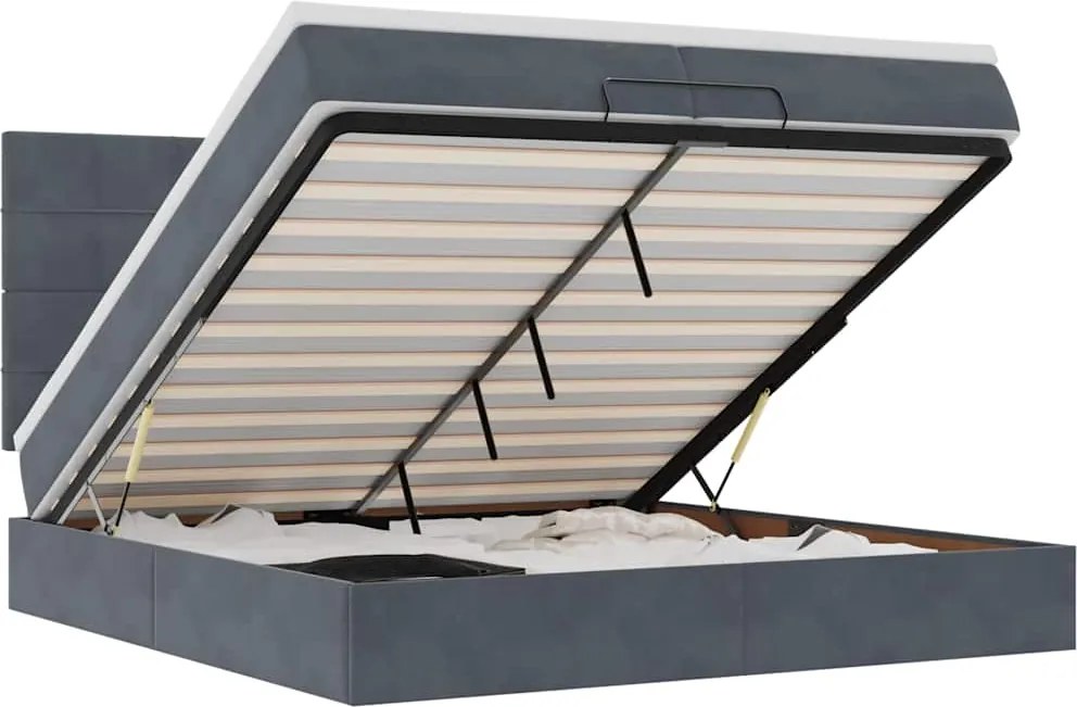 vidaXL Cadru de pat otoman cu saltele Gri închis 200x200cm catifea