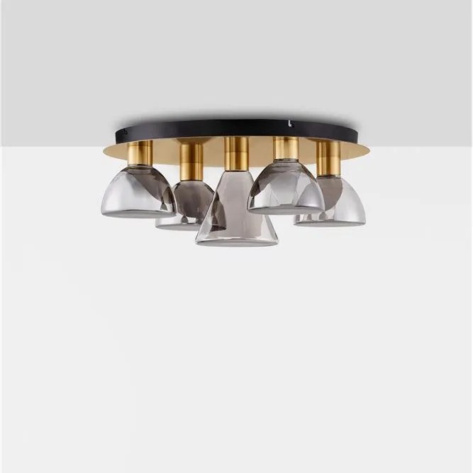 Plafoniera cu 5 spoturi LED, Metal, Sticla, Fumuriu, Voi