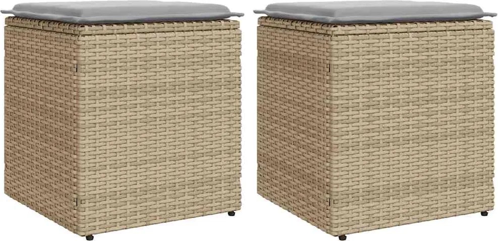 vidaXL Scaune de grădină cu perne 2 buc Bej 40x40x43 cm Poly Ratan