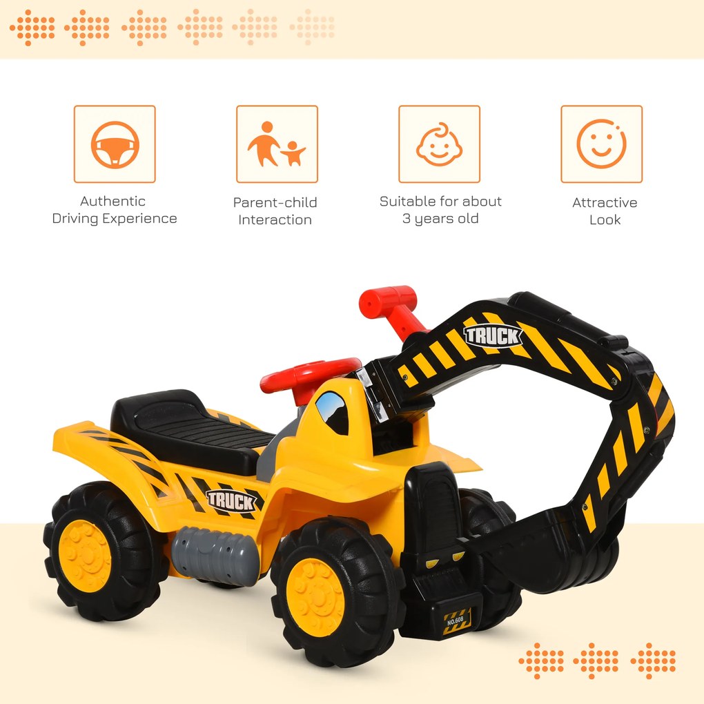 Excavator 4 in 1 HOMCOM, pentru copii 3-8 ani, 98x30x46cm | Aosom Romania