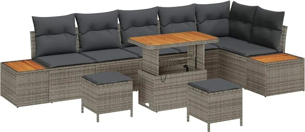 vidaXL Set de canapele pentru grădină cu pernă 9 pcs Gri Rattan poli