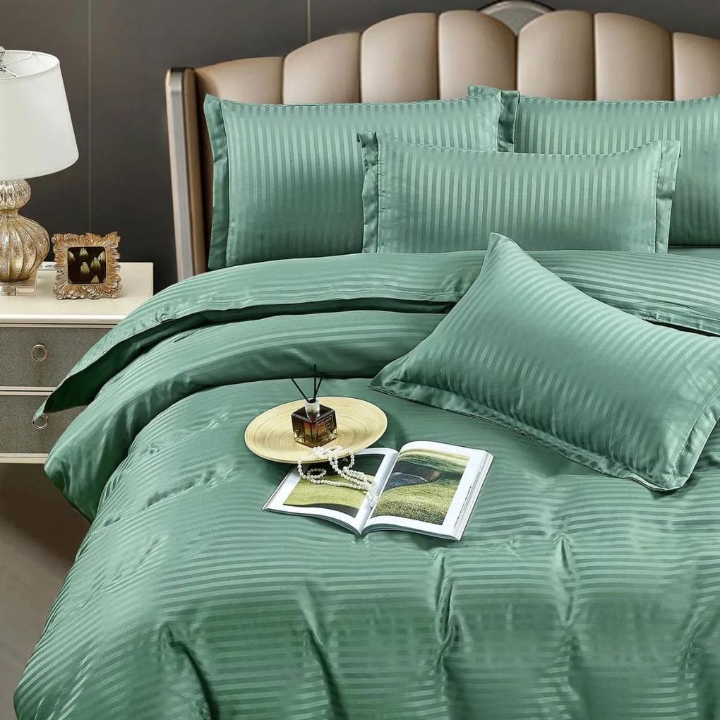 Lenjerie de pat, damasc, uni, verde deschis, 6 piese, pat 2 persoane, Jo-Jo