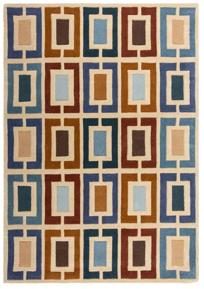 Covor albastru/portocaliu țesut manual din lână 160x230 cm Retro Blocks – Flair Rugs