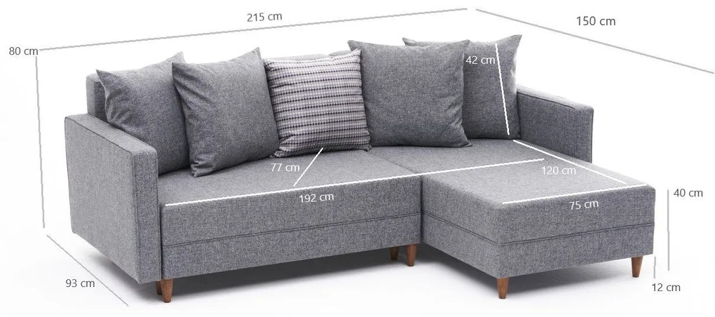 Canapea extensibilă de colț Aydam Right - Light Grey