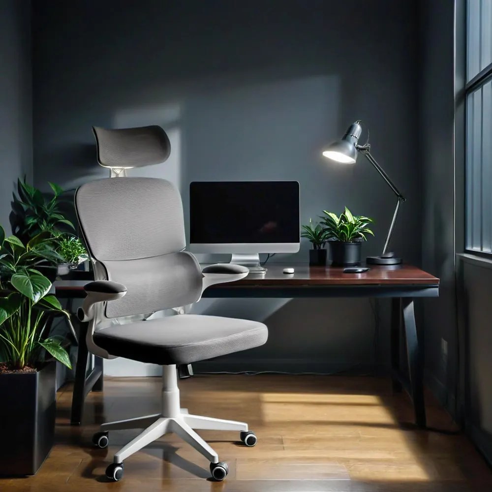 Scaun ergonomic OFF 432 gri, suport lombar și brațe rabatabile