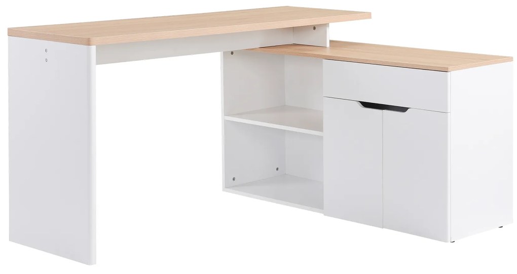 HOMCOM Birou cu Blat Extensibil pentru PC și Bibliotecă, 140x117x76 cm, Alb | Aosom Romania