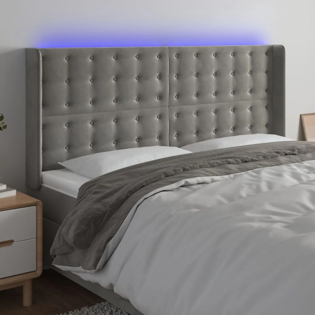 Tablie de pat cu LED, gri deschis, 163x16x118 128 cm, catifea 1, Gri deschis, 163 x 16 x 118 128 cm