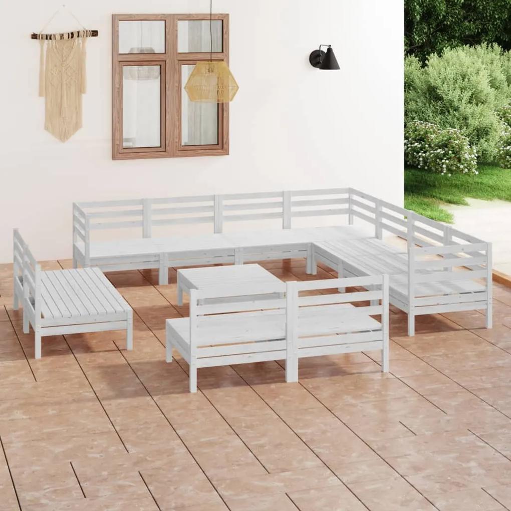 3083160 vidaXL Set mobilier de grădină, 12 piese, alb, lemn masiv de pin
