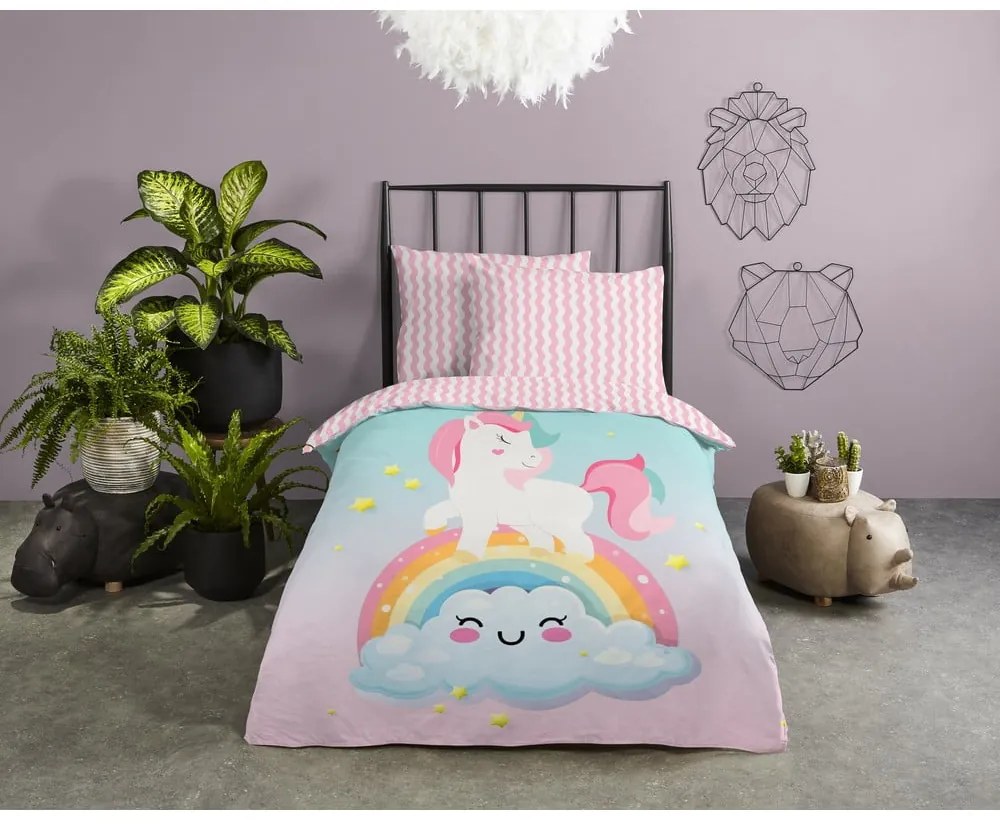Lenjerie de pat pentru copii roz-turcoaz din bumbac pentru pat de o persoană 140x200 cm Sweety – Good Morning