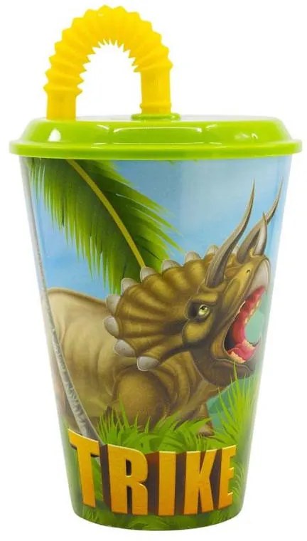 Dinozaur Pahar cu pai T-Rex, plastic, 430 ml