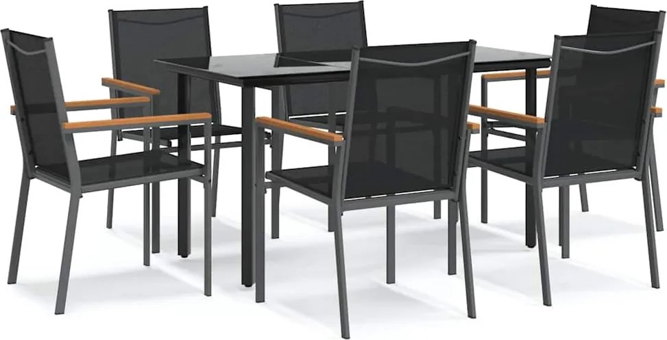 vidaXL Set mobilier de grădină, 7 piese, negru, textilenă și oțel