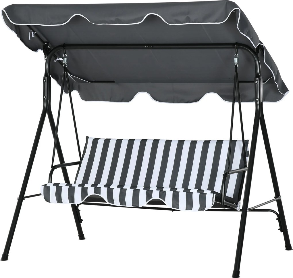 Outsunny Leagăn tip Hollywood, leagăn de grădină, bancă balansoar 3 locuri cu copertină, oțel, 172 x 110 x 153 cm, Gri+Alb | Aosom Romania