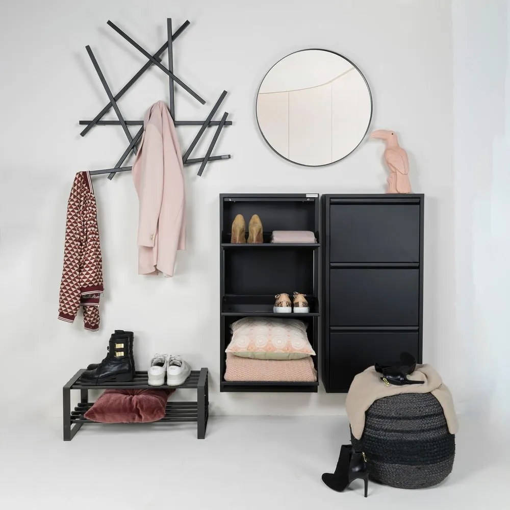 Pantofar negru cu deschidere înclinată din metal 50x103x15 cm Billy – Spinder Design