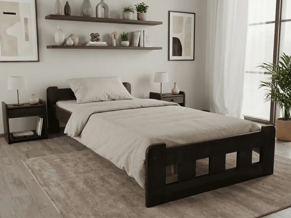 Pat de o persoana inalt Naomi 90x200 cm, nuc Saltele: Cu saltele Somnia 18 cm, Somiera pat: Cu lamele curbate