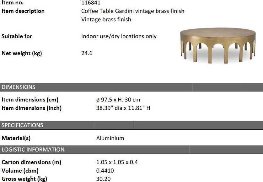Masuta de cafea din aluminiu Gardini