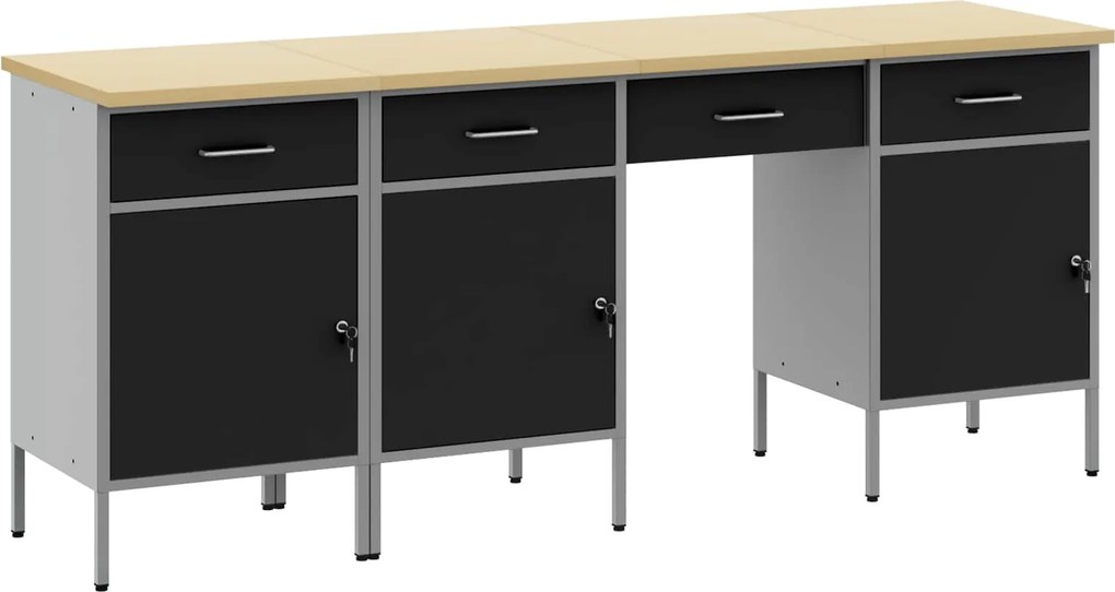 vidaXL Dulap de lucru cu sertar 4 pcs Negru 200 x 55 x 85 cm