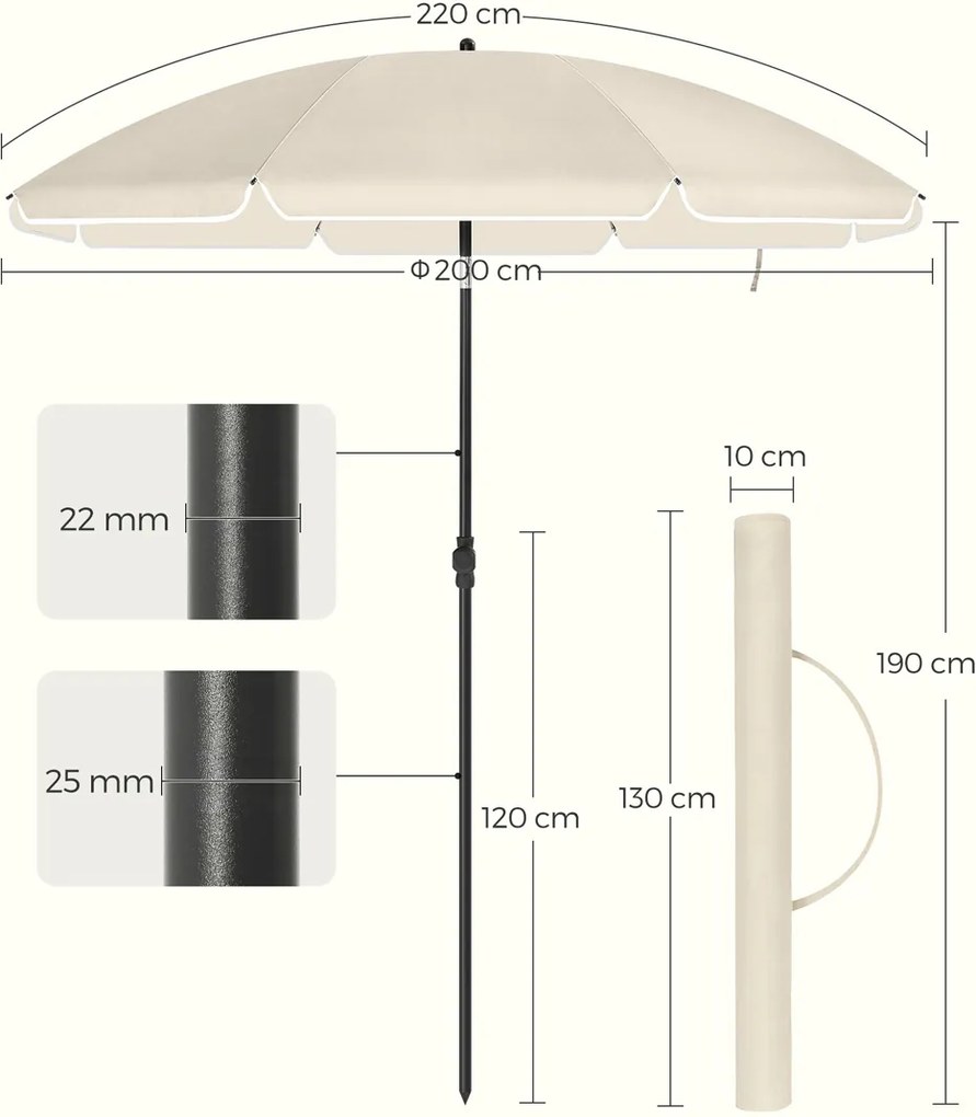 Umbrelă SOLARA, Ø200 cm, bej SongmicsHome