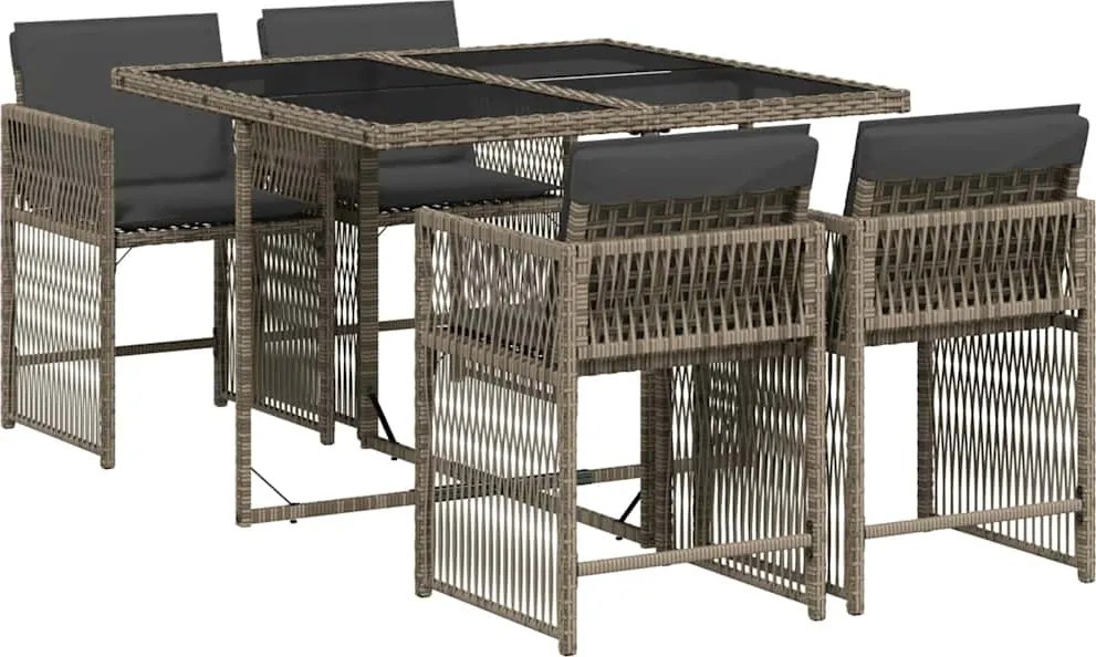 vidaXL Set mobilier de grădină cu perne, 5 piese, gri, poliratan