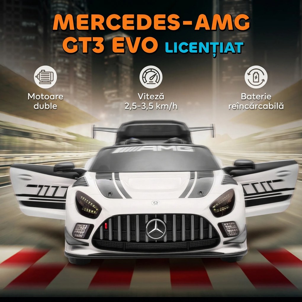 AIYAPLAY Mașinuță Electrică pentru Copii 3-8 Ani Mercedes-AMG 12V cu Telecomandă, Lumini LED, Roți de Transport, Alb | Aosom Romania