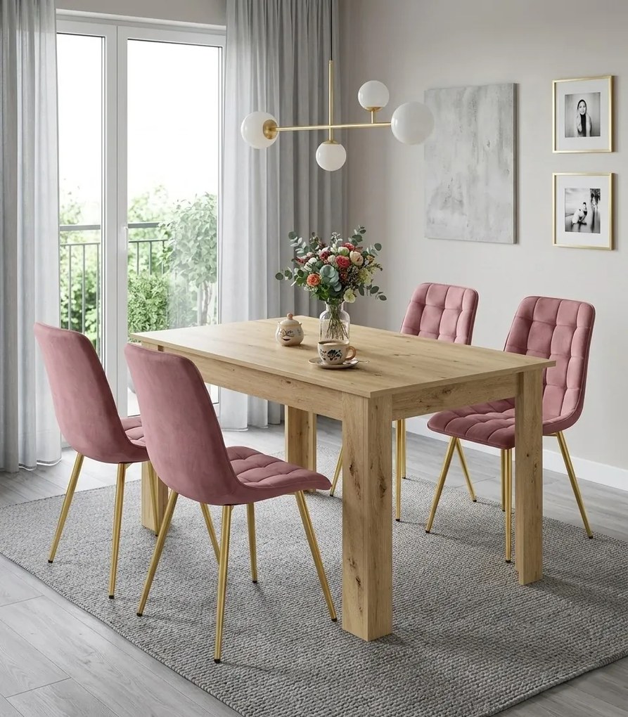 OFERTA Scaun de masa SPLIT VELVET cu picioare aurii, roz inchis calitatea II