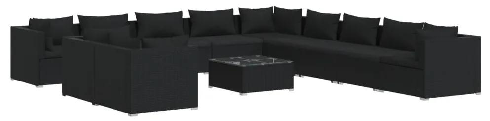 3102536 vidaXL Set mobilier de grădină cu perne, 12 piese, negru, poliratan
