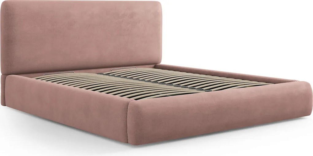 Pat tapitat cu tablie si lada depozitare, Colonel, Cosmopolitan Design, 160x200 cm, material structurat, roz