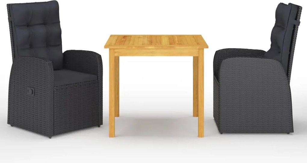vidaXL Set mobilier de grădină, 3 piese, negru