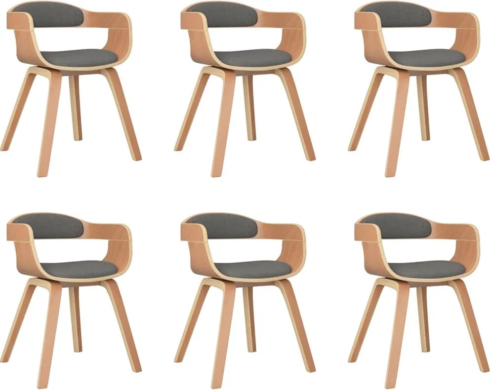 vidaXL Scaune de bucătărie, 6 buc., gri deschis, lemn curbat și textil