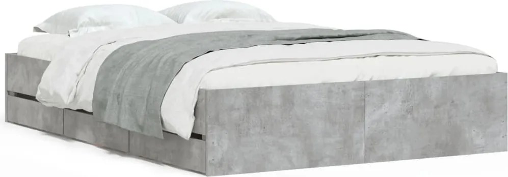 vidaXL Cadru de pat cu sertare, gri beton, 120x190 cm, lemn prelucrat