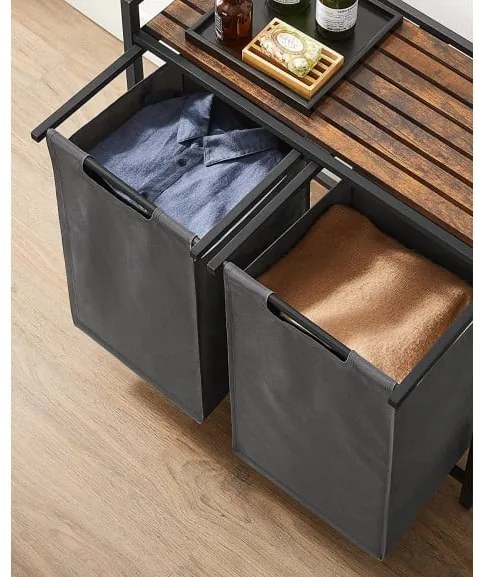 Cos De Rufe Cu 2 Compartimente, Maro Rustic Si Gri, 73 X 33 X 72 Cm