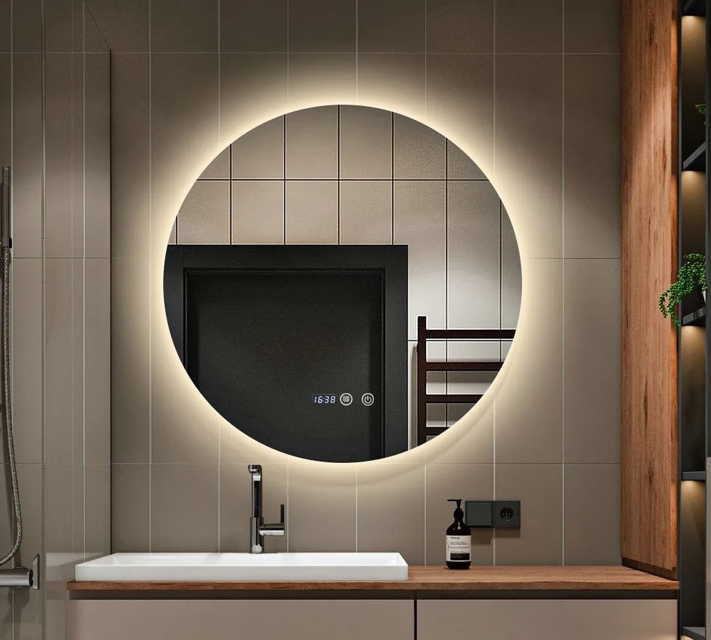 Oglindă Baie LED și Dezaburire Elit's Premium cu Senzor Touch, Lumina Rece, Caldă și Neutră, 90 cm, lumina ambientala spate