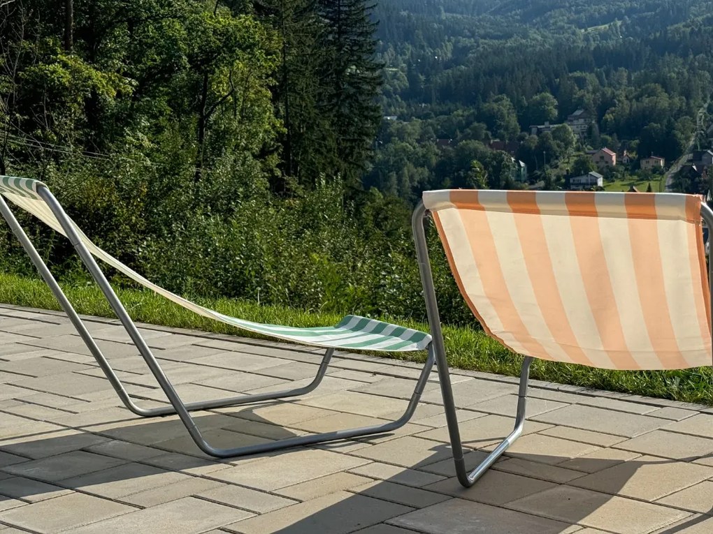 Set de 2 sezlonguri de plaja pliabile SAND, dungi verde deschis